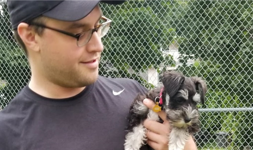 Blender employee and his pup